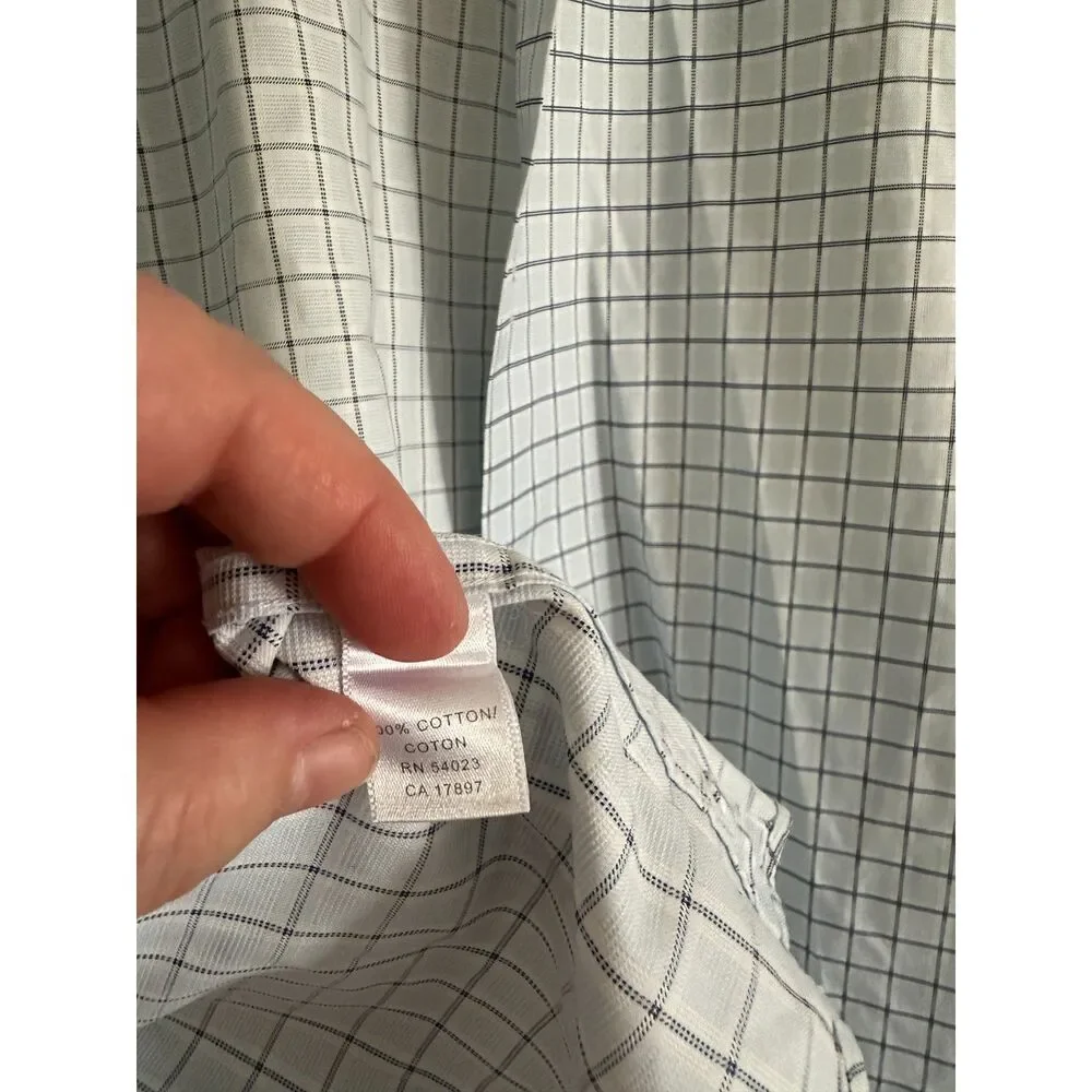Vintage Banana Republic White Blue Windowpane Check Cotton Shirt Men's L 16-16.5